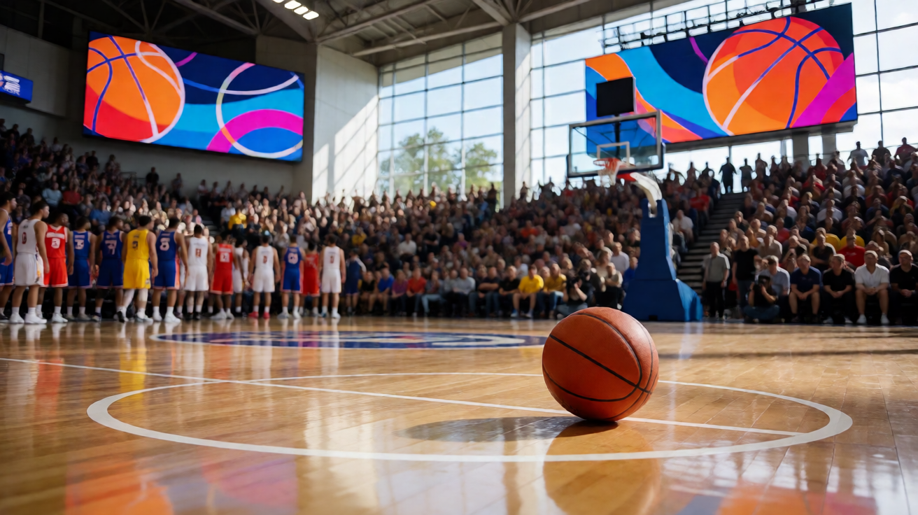 NBA与CBA篮球赛事封面，展示职业篮球联赛球队与赛场画面